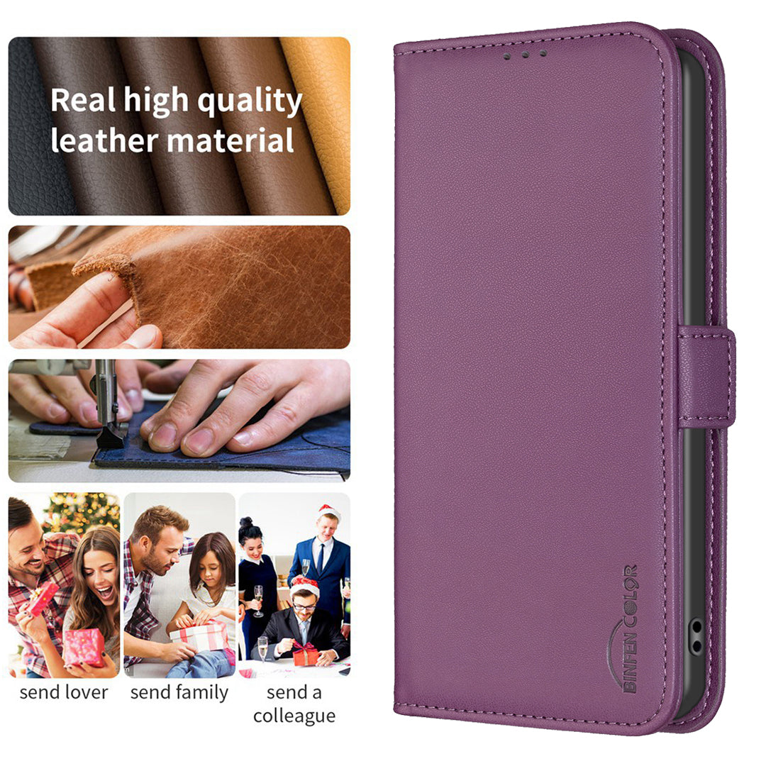 For Samsung Galaxy A57 5G Case BINFEN COLOR BF31  PU Leather Flip Folio Phone Wallet Cover - Dark Purple