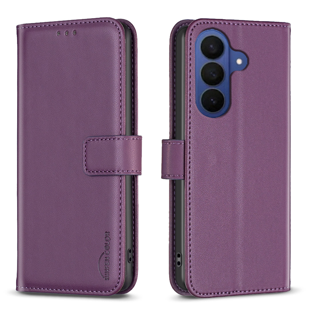 For Samsung Galaxy A57 5G Phone Case BINFEN COLOR BF17 Wallet Folio Flip Leather Cover - Dark Purple