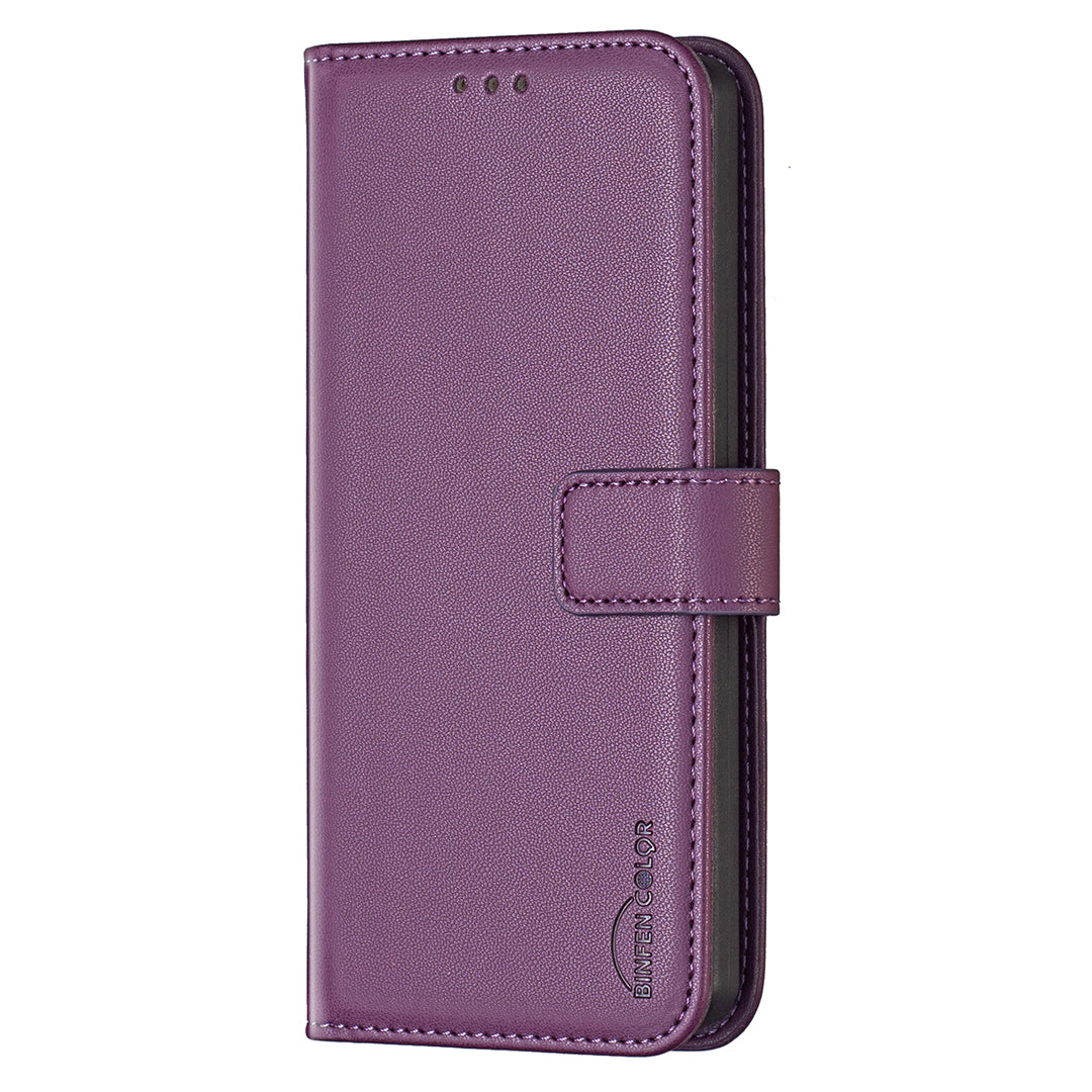 For Samsung Galaxy A57 5G Phone Case BINFEN COLOR BF17 Wallet Folio Flip Leather Cover - Dark Purple