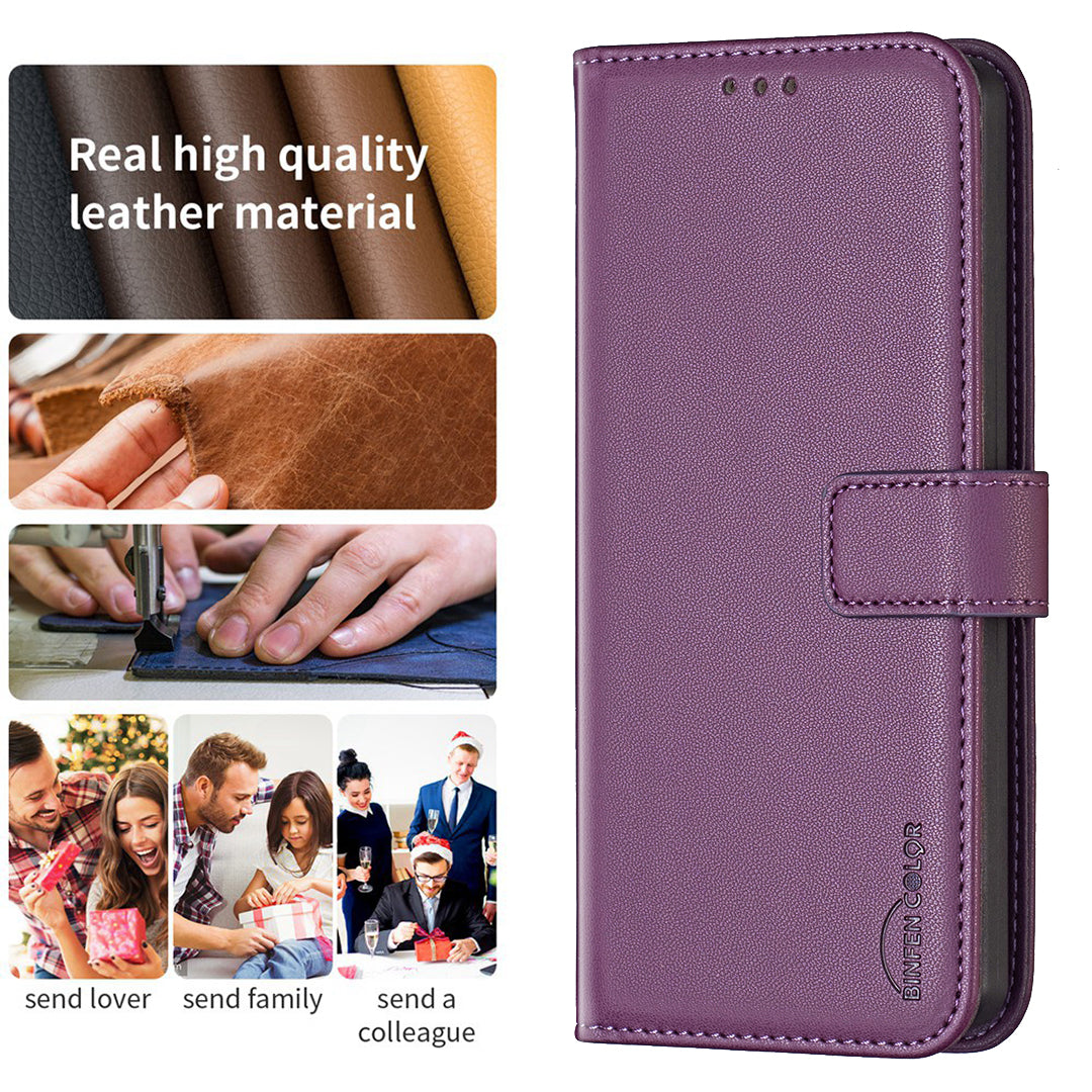 For Samsung Galaxy A57 5G Phone Case BINFEN COLOR BF17 Wallet Folio Flip Leather Cover - Dark Purple