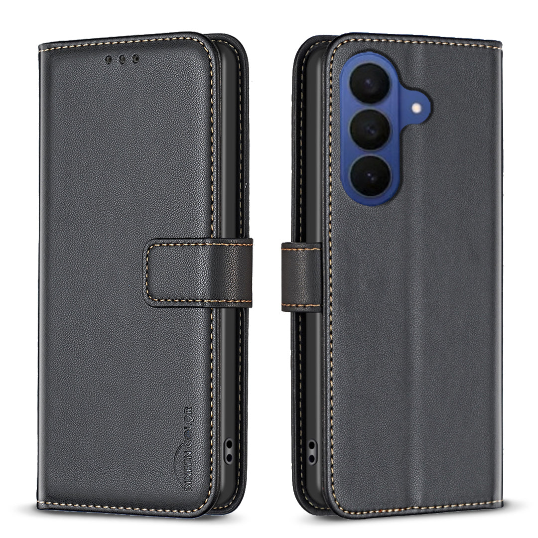 For Samsung Galaxy A57 5G Phone Case BINFEN COLOR BF17 Wallet Folio Flip Leather Cover - Black