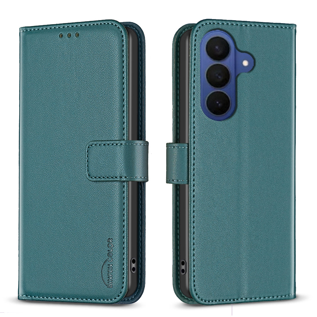 For Samsung Galaxy A57 5G Phone Case BINFEN COLOR BF17 Wallet Folio Flip Leather Cover - Green