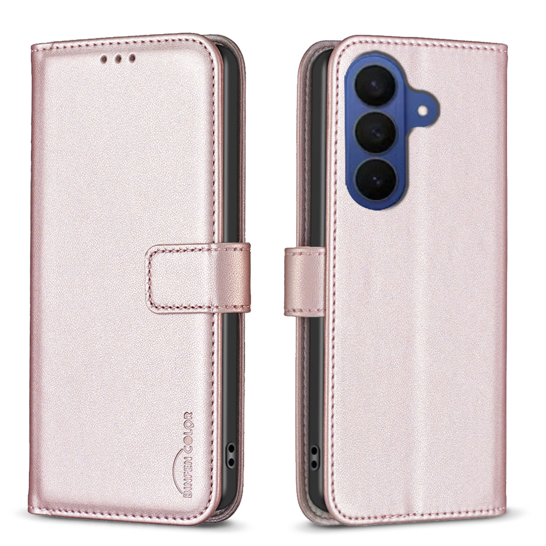 For Samsung Galaxy A57 5G Phone Case BINFEN COLOR BF17 Wallet Folio Flip Leather Cover - Rose Gold