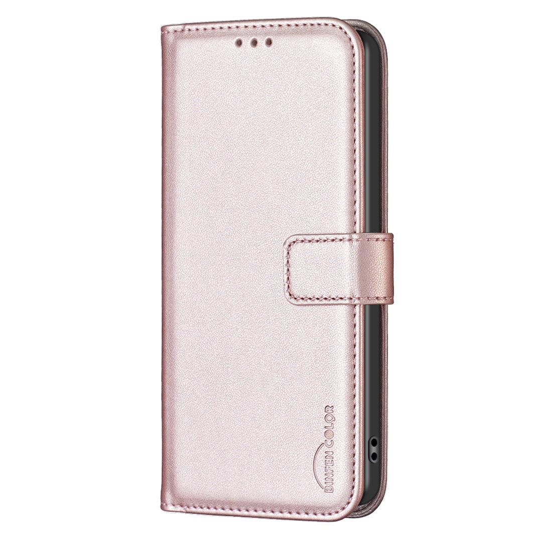 For Samsung Galaxy A57 5G Phone Case BINFEN COLOR BF17 Wallet Folio Flip Leather Cover - Rose Gold