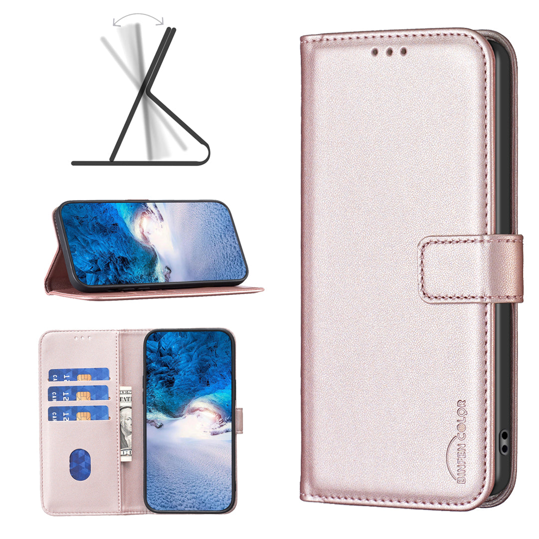 For Samsung Galaxy A57 5G Phone Case BINFEN COLOR BF17 Wallet Folio Flip Leather Cover - Rose Gold