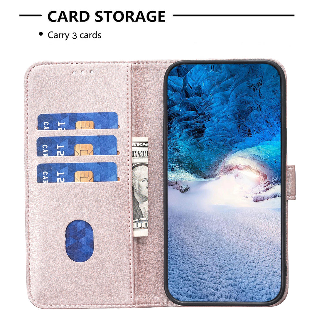 For Samsung Galaxy A57 5G Phone Case BINFEN COLOR BF17 Wallet Folio Flip Leather Cover - Rose Gold