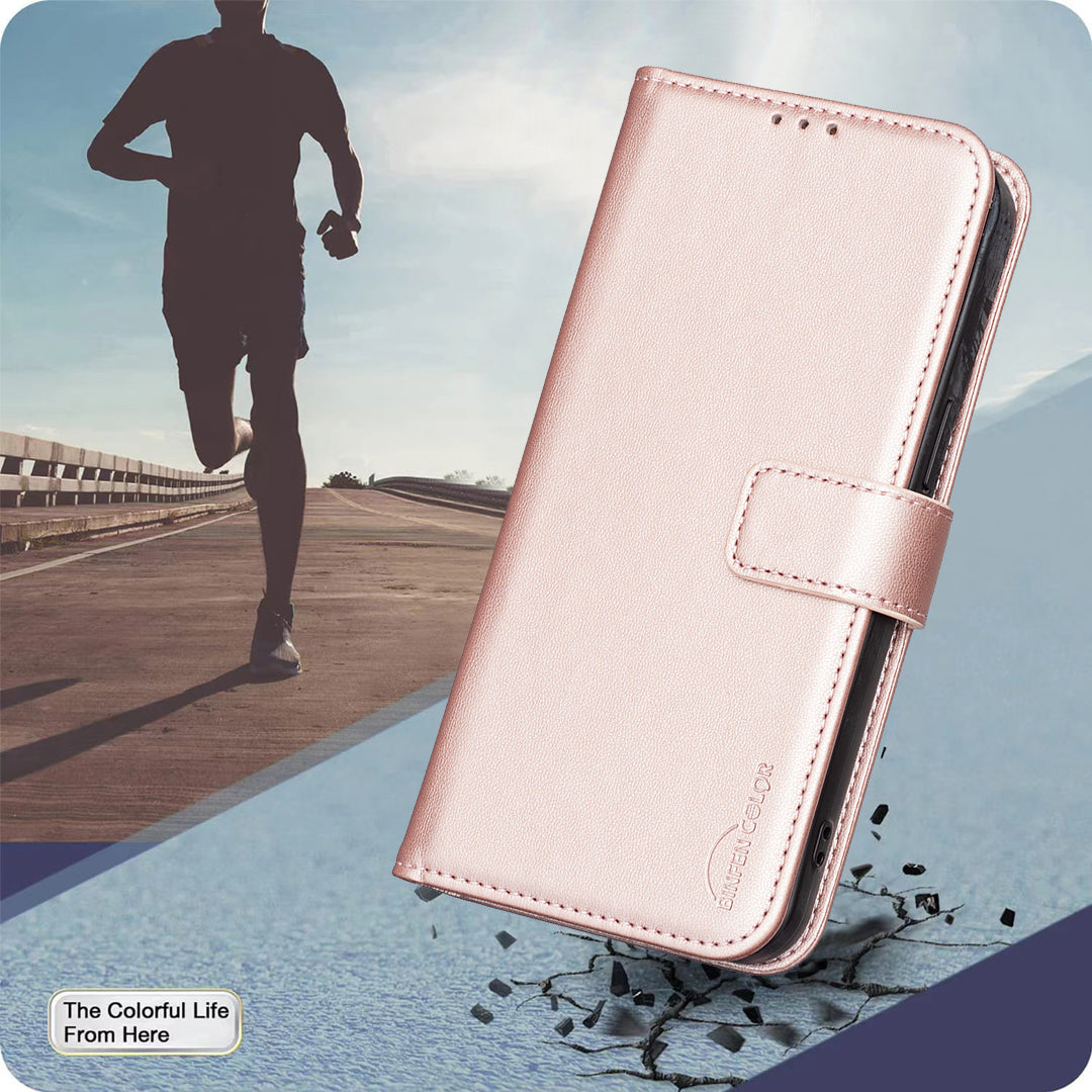 For Samsung Galaxy A57 5G Phone Case BINFEN COLOR BF17 Wallet Folio Flip Leather Cover - Rose Gold