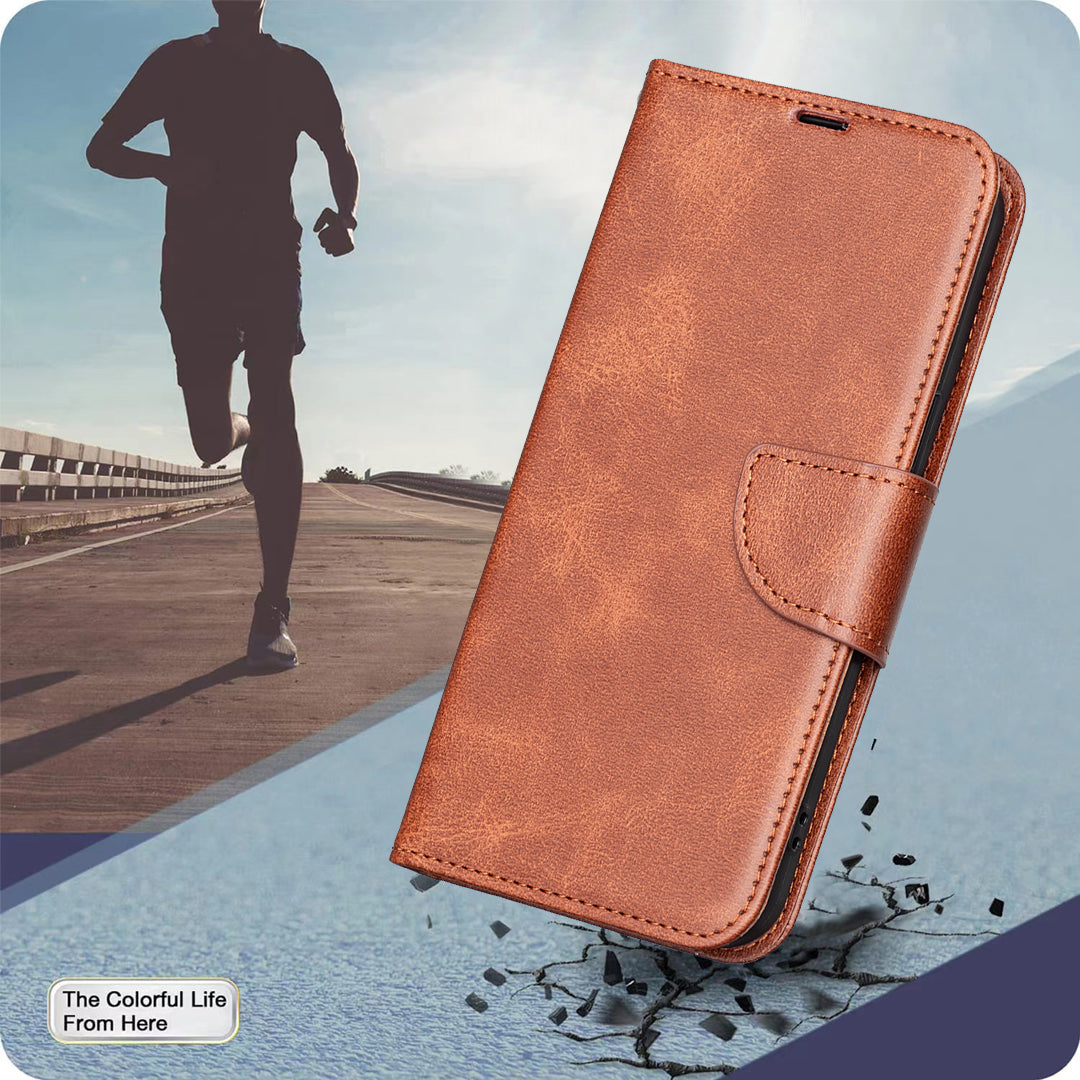 For Samsung Galaxy A57 5G Case Shockproof PU Leather Cover with Wallet Card Slots - Brown