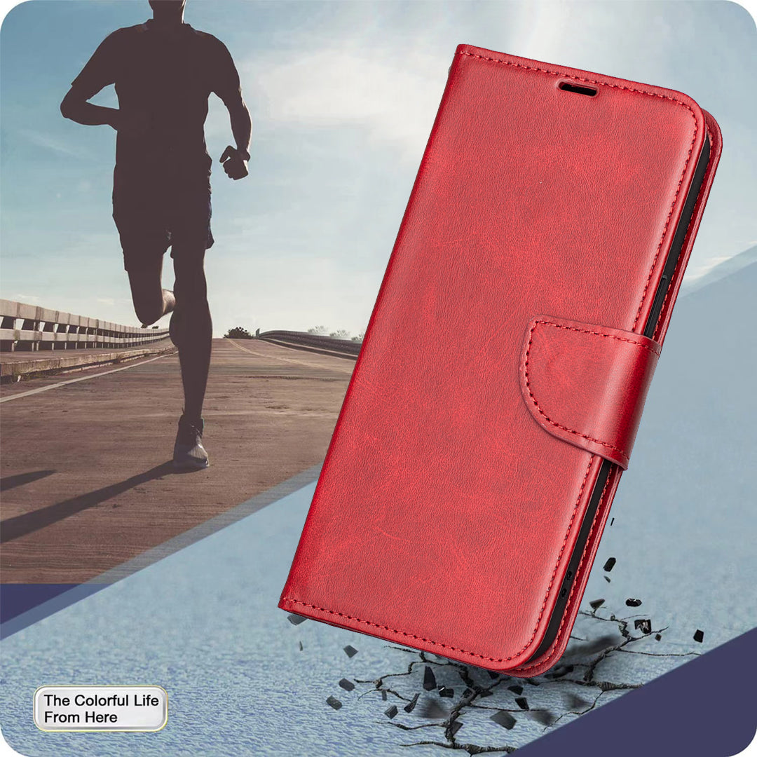 For Samsung Galaxy A57 5G Case Shockproof PU Leather Cover with Wallet Card Slots - Red
