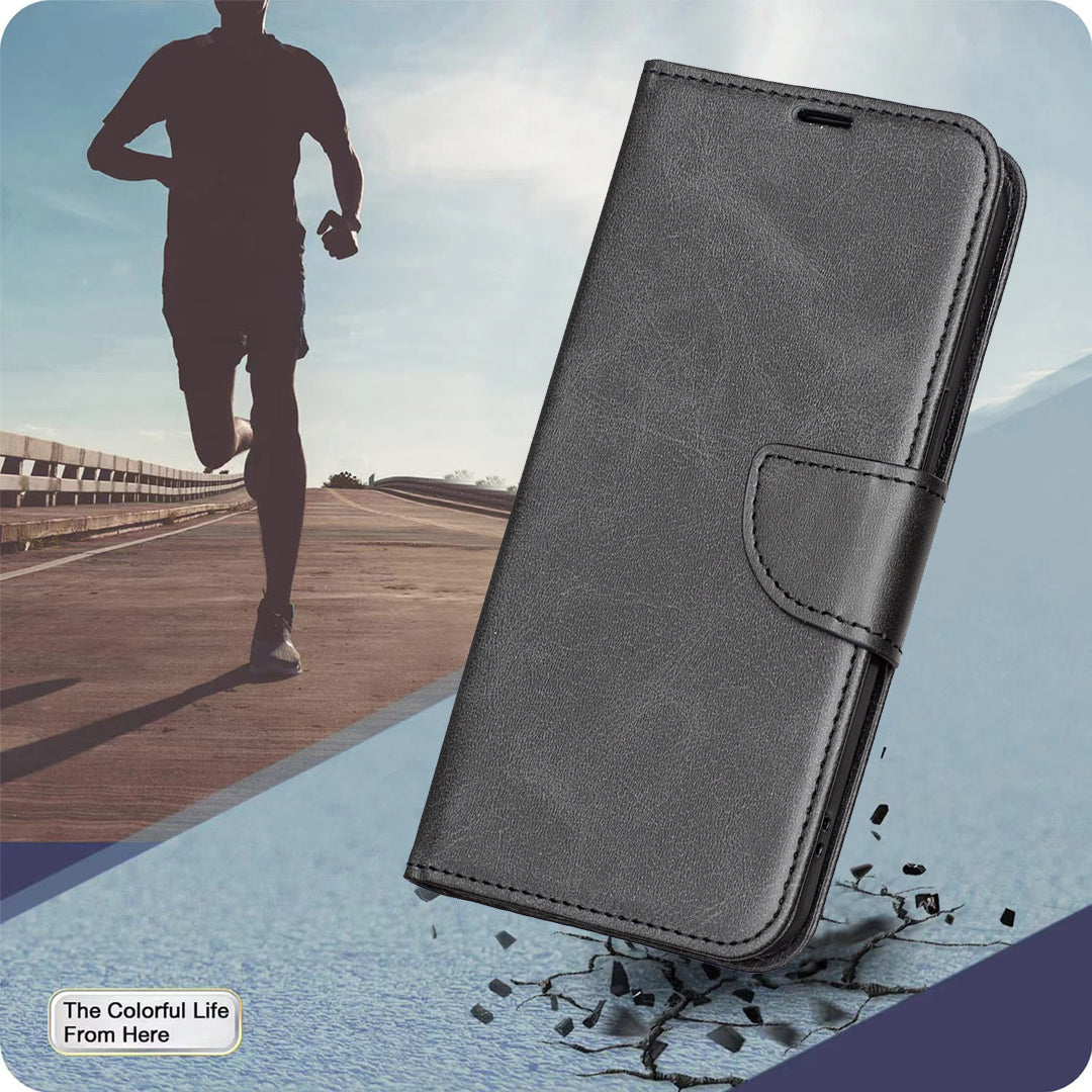 For Samsung Galaxy A57 5G Case Shockproof PU Leather Cover with Wallet Card Slots - Black