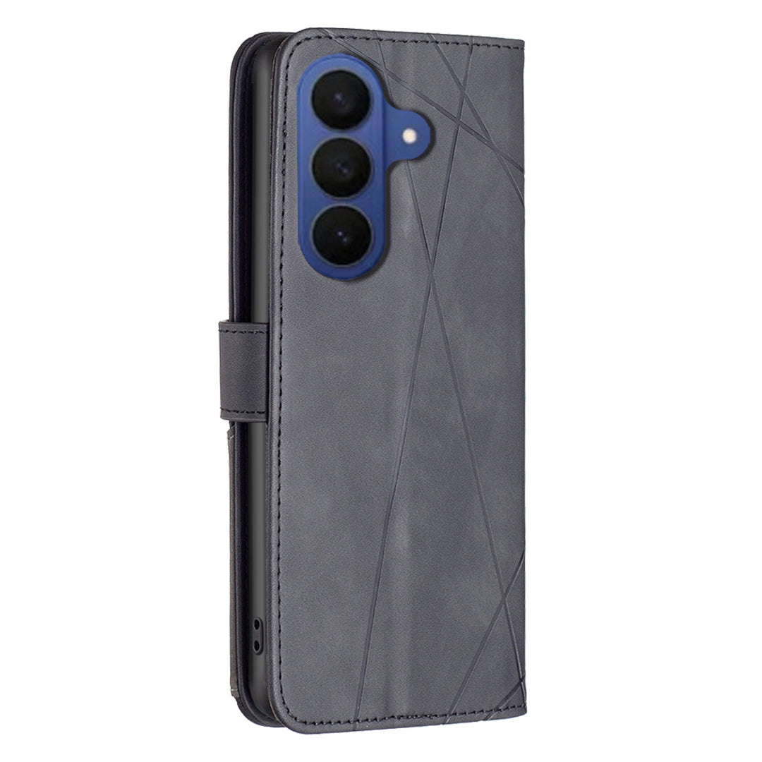 For Samsung Galaxy A57 5G Phone Case BINFEN COLOR Wallet Stand Geometry Imprinted Leather Cover - Black