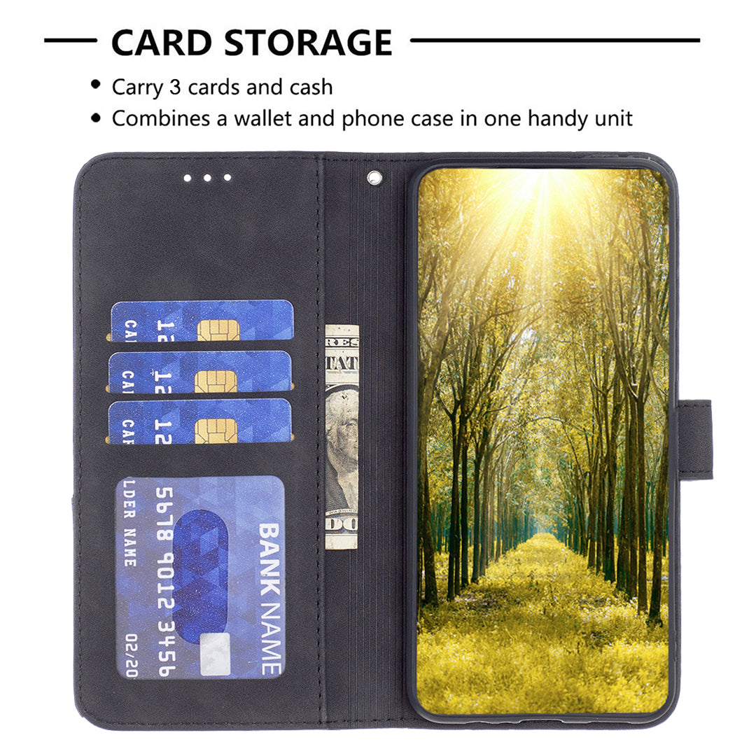 For Samsung Galaxy A57 5G Phone Case BINFEN COLOR Wallet Stand Geometry Imprinted Leather Cover - Black