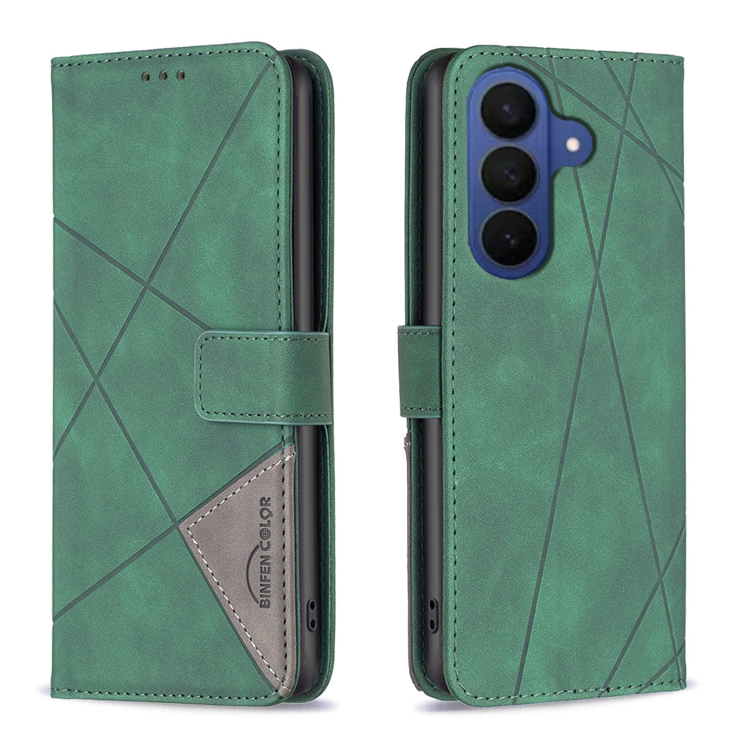 For Samsung Galaxy A57 5G Phone Case BINFEN COLOR Wallet Stand Geometry Imprinted Leather Cover - Green