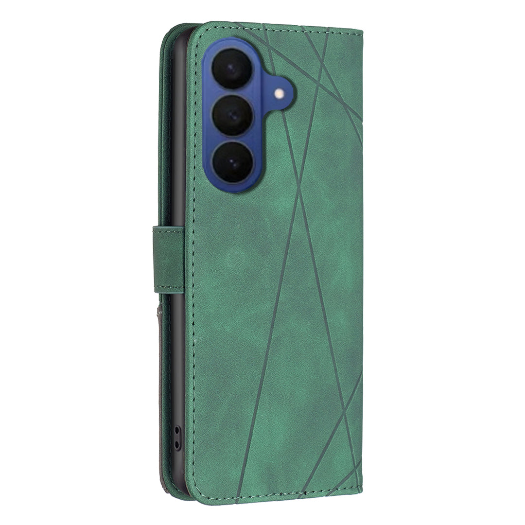 For Samsung Galaxy A57 5G Phone Case BINFEN COLOR Wallet Stand Geometry Imprinted Leather Cover - Green