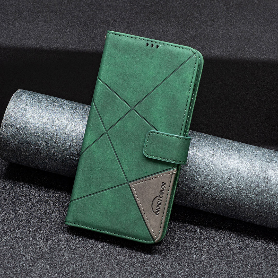 For Samsung Galaxy A57 5G Phone Case BINFEN COLOR Wallet Stand Geometry Imprinted Leather Cover - Green