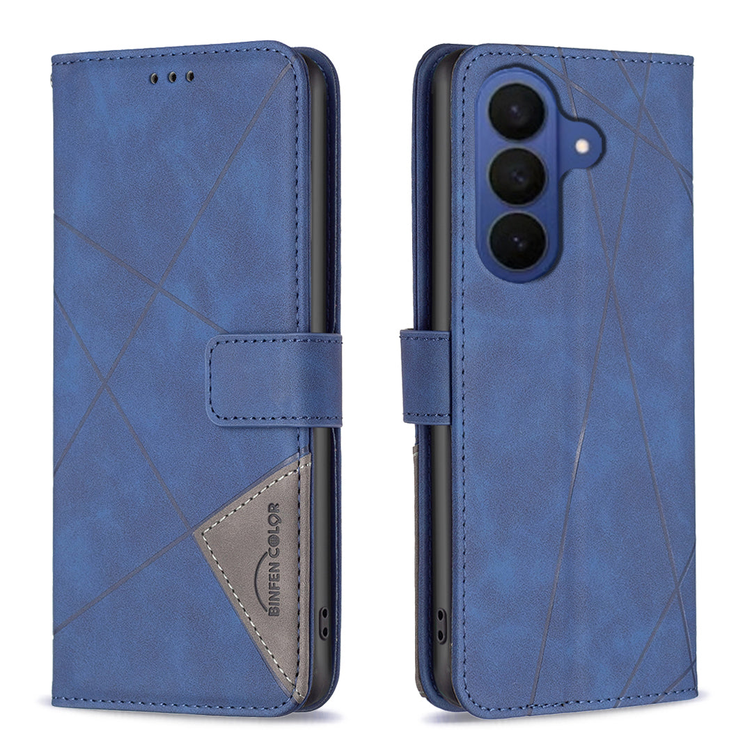 For Samsung Galaxy A57 5G Phone Case BINFEN COLOR Wallet Stand Geometry Imprinted Leather Cover - Blue