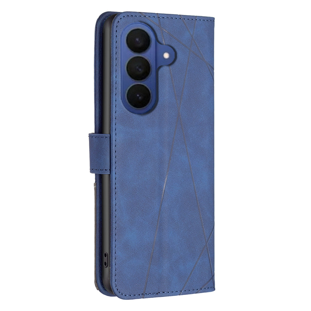 For Samsung Galaxy A57 5G Phone Case BINFEN COLOR Wallet Stand Geometry Imprinted Leather Cover - Blue