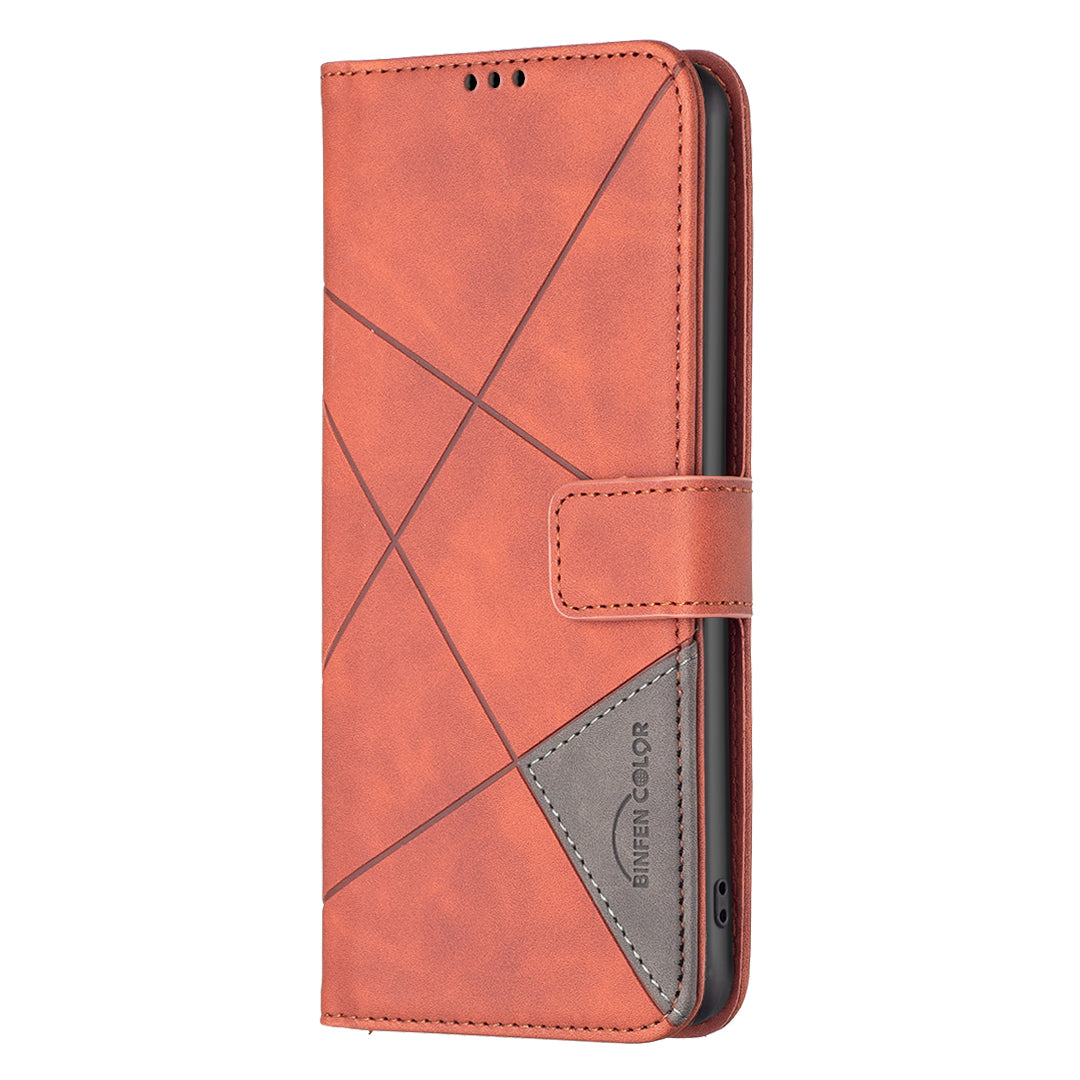 For Samsung Galaxy A57 5G Phone Case BINFEN COLOR Wallet Stand Geometry Imprinted Leather Cover - Brown