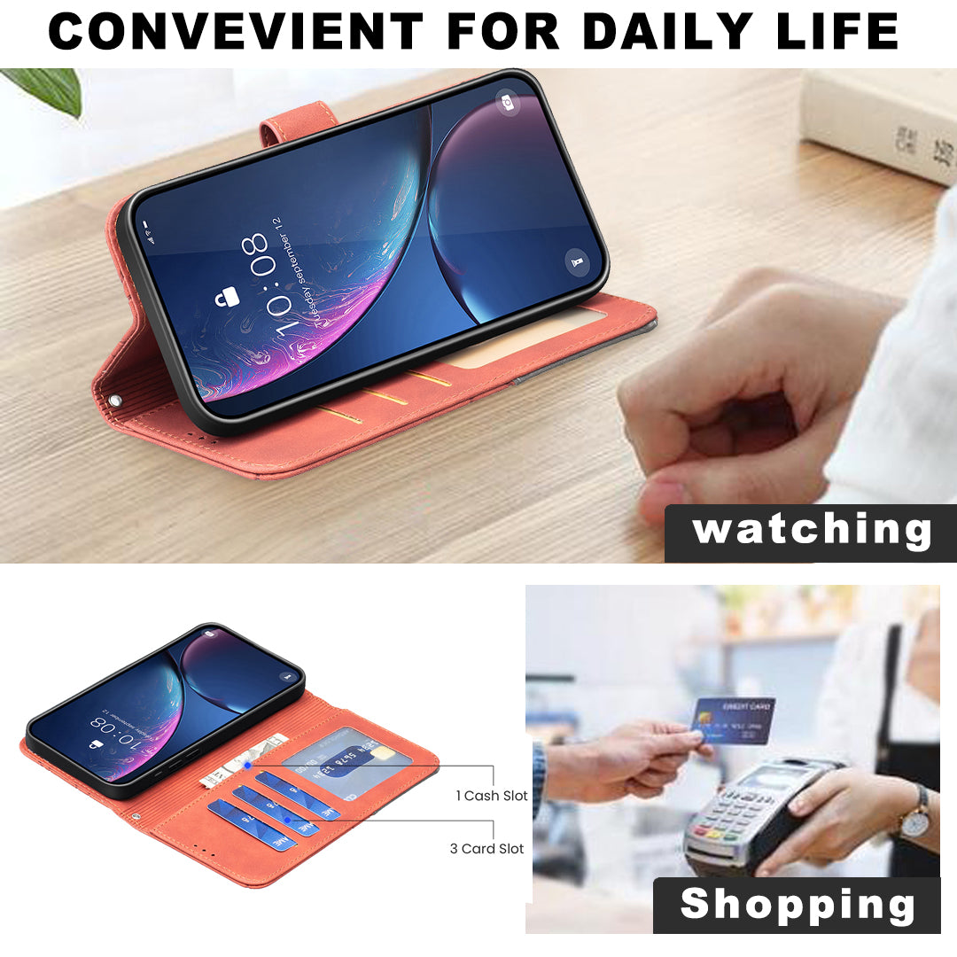 For Samsung Galaxy A57 5G Phone Case BINFEN COLOR Wallet Stand Geometry Imprinted Leather Cover - Brown