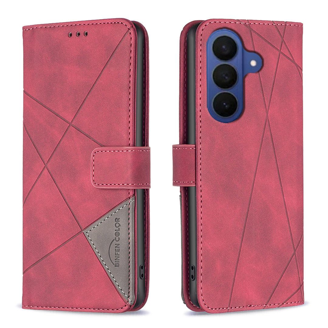 For Samsung Galaxy A57 5G Phone Case BINFEN COLOR Wallet Stand Geometry Imprinted Leather Cover - Red