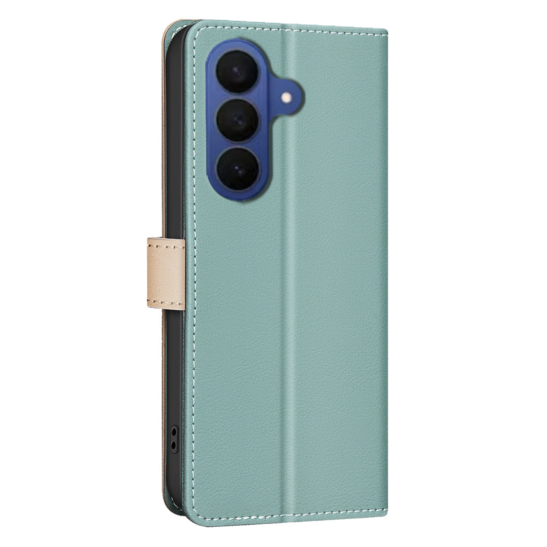 For Samsung Galaxy A57 5G Leather Case BINFEN COLOR Splicing Color RFID Blocking Wallet Stand Phone Cover - Green
