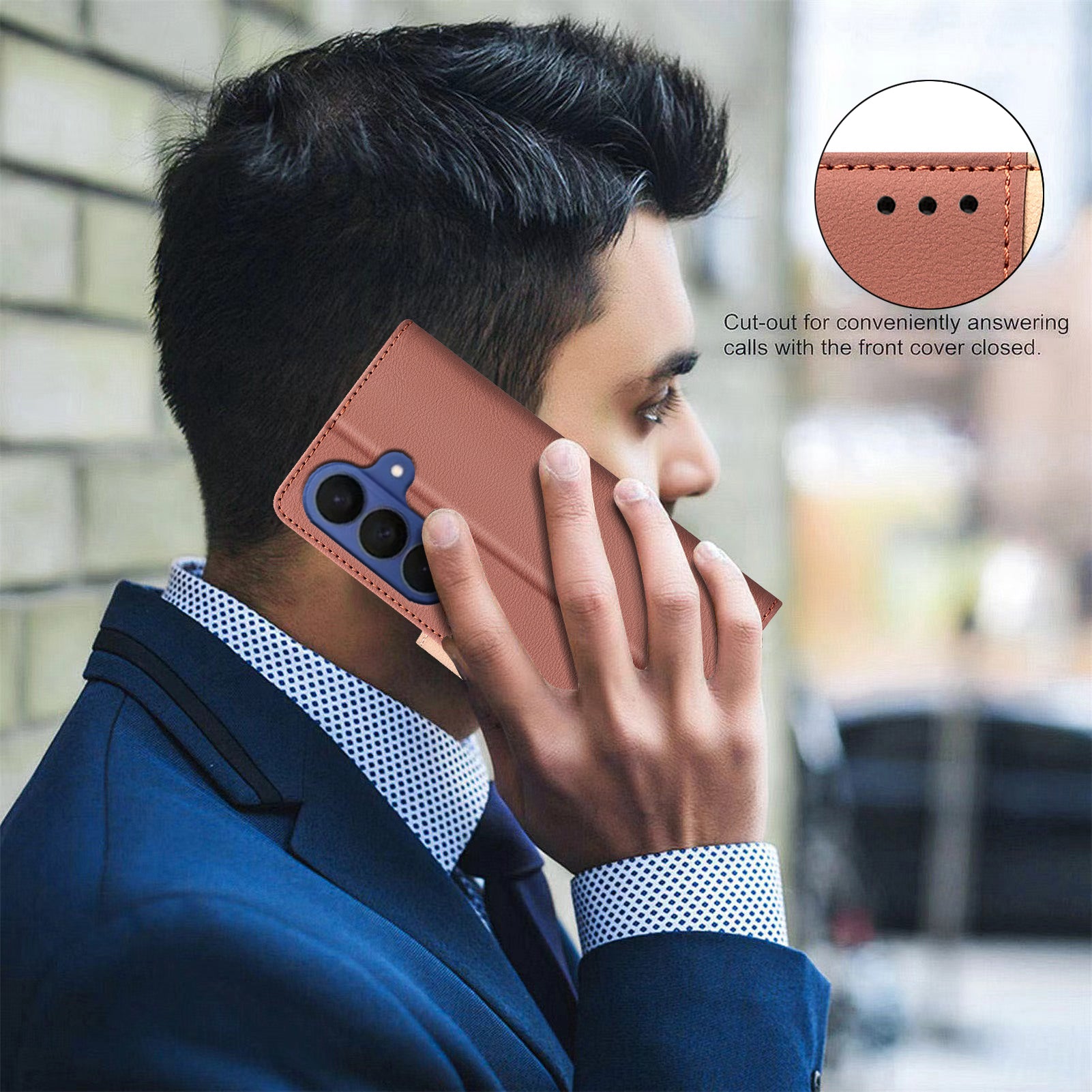 For Samsung Galaxy A57 5G Leather Case BINFEN COLOR Splicing Color RFID Blocking Wallet Stand Phone Cover - Brown