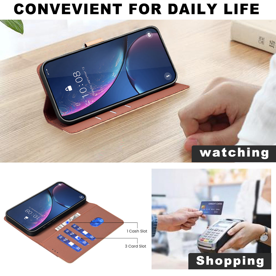 For Samsung Galaxy A57 5G Leather Case BINFEN COLOR Splicing Color RFID Blocking Wallet Stand Phone Cover - Brown