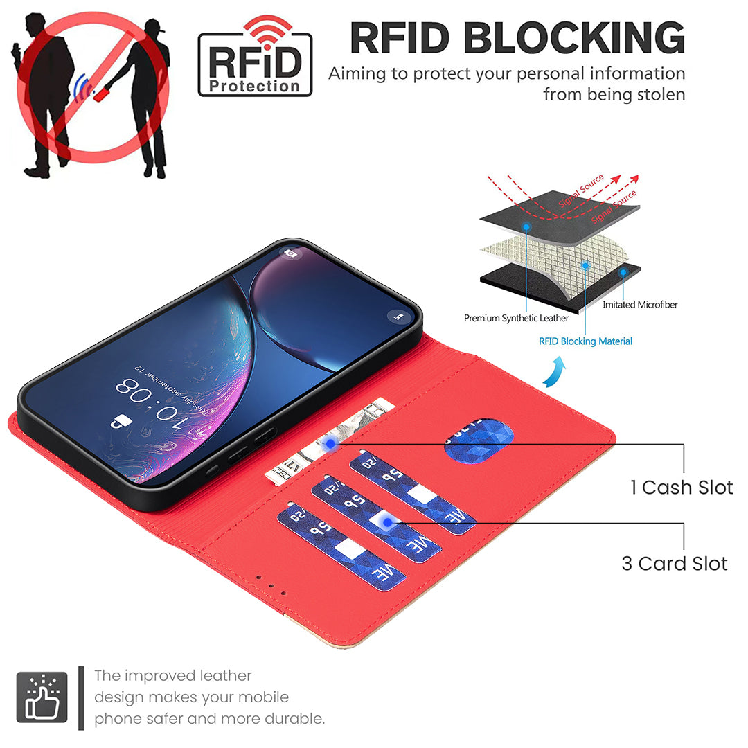 For Samsung Galaxy A57 5G Leather Case BINFEN COLOR Splicing Color RFID Blocking Wallet Stand Phone Cover - Red
