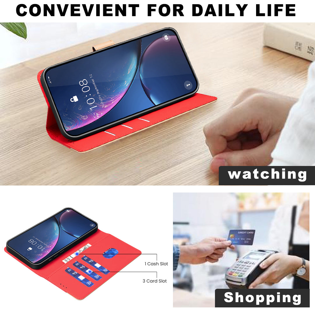 For Samsung Galaxy A57 5G Leather Case BINFEN COLOR Splicing Color RFID Blocking Wallet Stand Phone Cover - Red