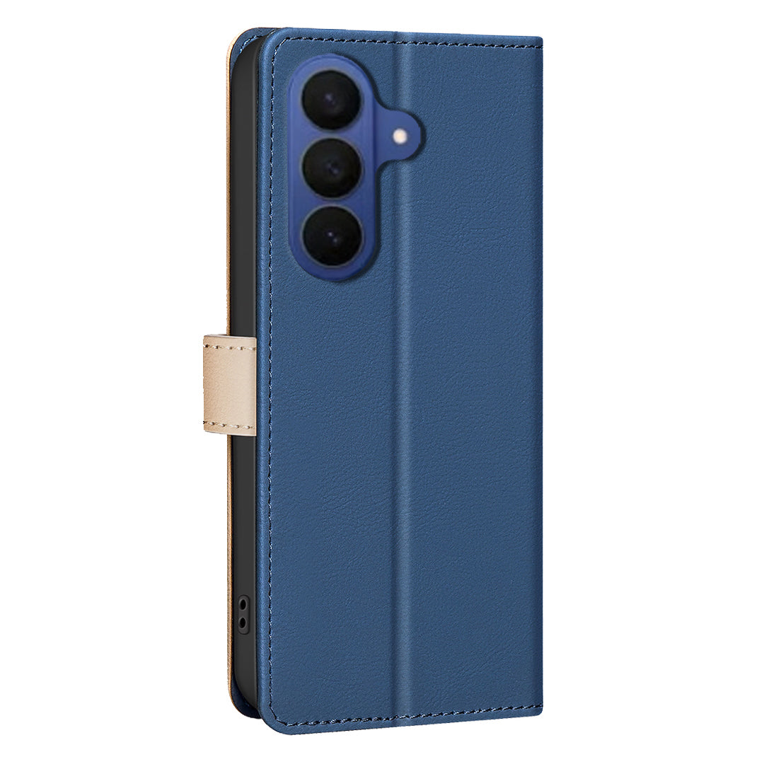 For Samsung Galaxy A57 5G Leather Case BINFEN COLOR Splicing Color RFID Blocking Wallet Stand Phone Cover - Blue