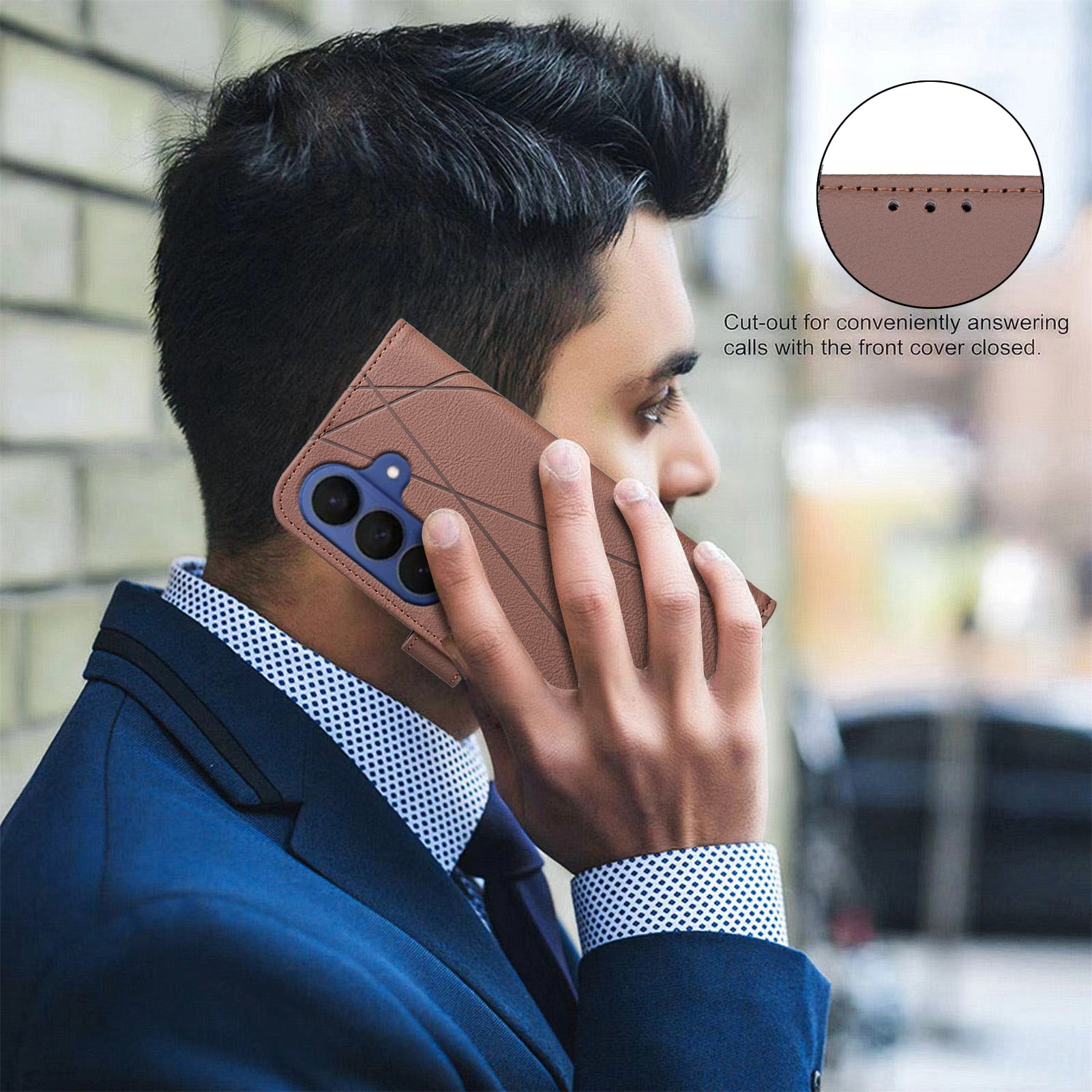 For Samsung Galaxy A57 5G Case BINFEN COLOR BF35 Geometry Imprinted Leather Phone Cover RFID Blocking Wallet Stand - Brown