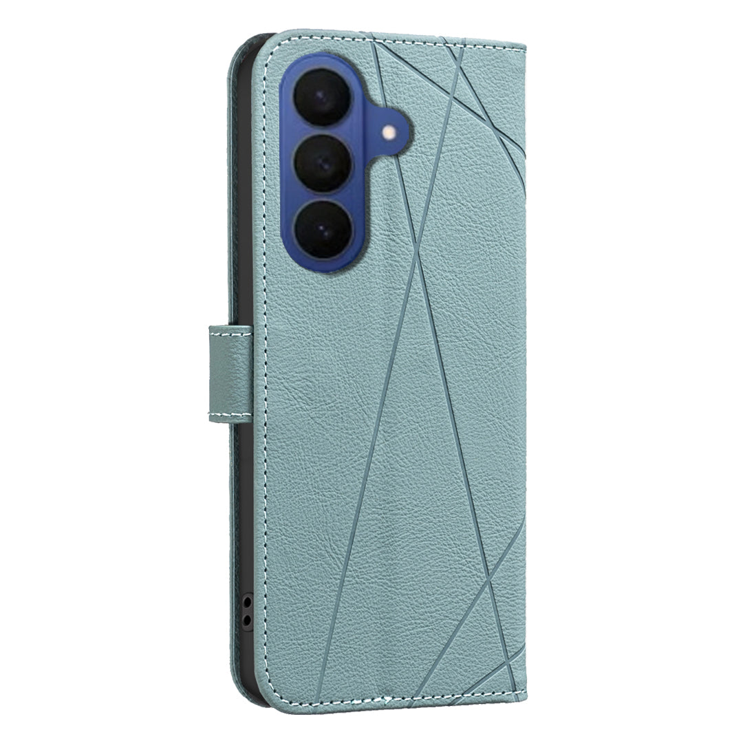 For Samsung Galaxy A57 5G Case BINFEN COLOR BF35 Geometry Imprinted Leather Phone Cover RFID Blocking Wallet Stand - Green