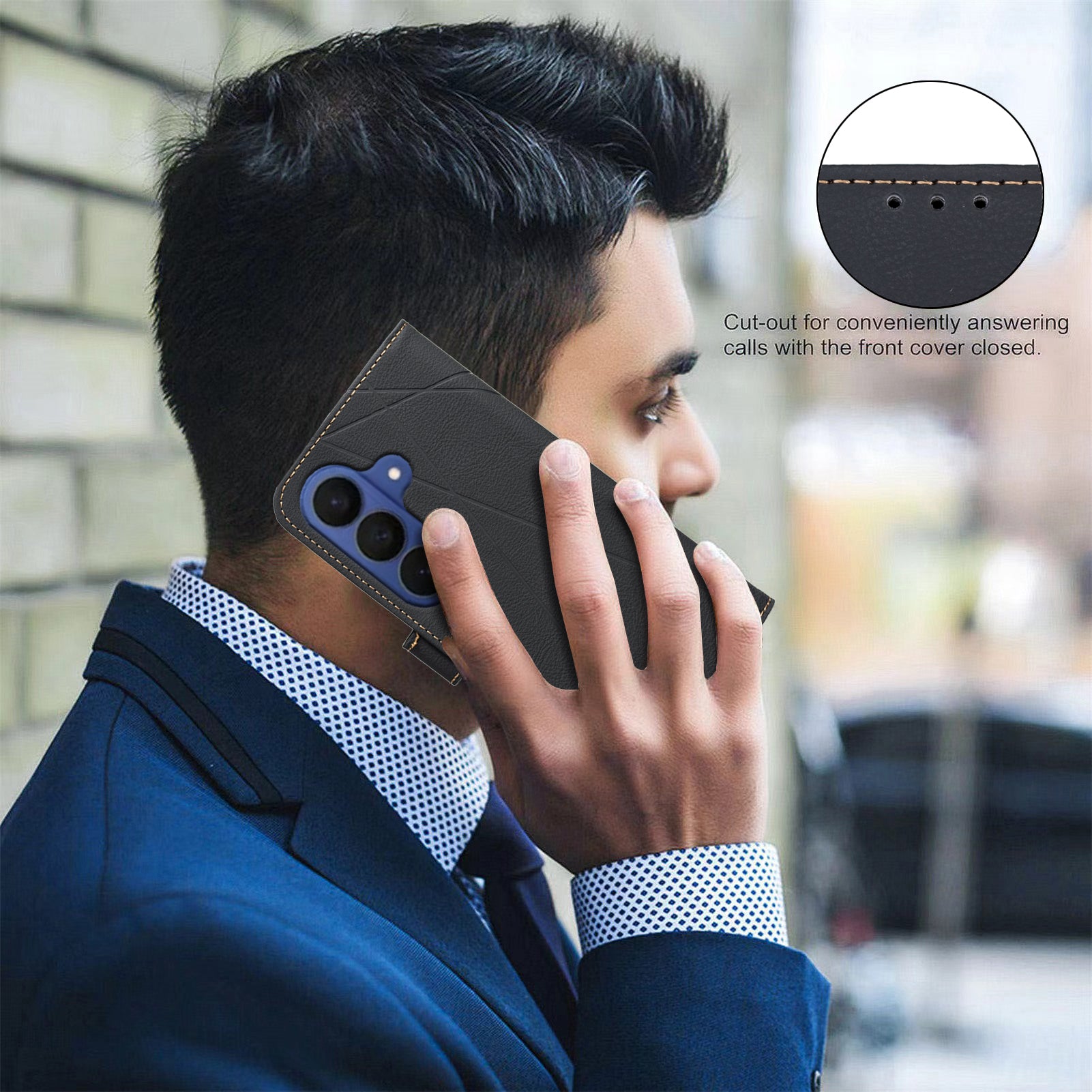 For Samsung Galaxy A57 5G Case BINFEN COLOR BF35 Geometry Imprinted Leather Phone Cover RFID Blocking Wallet Stand - Black