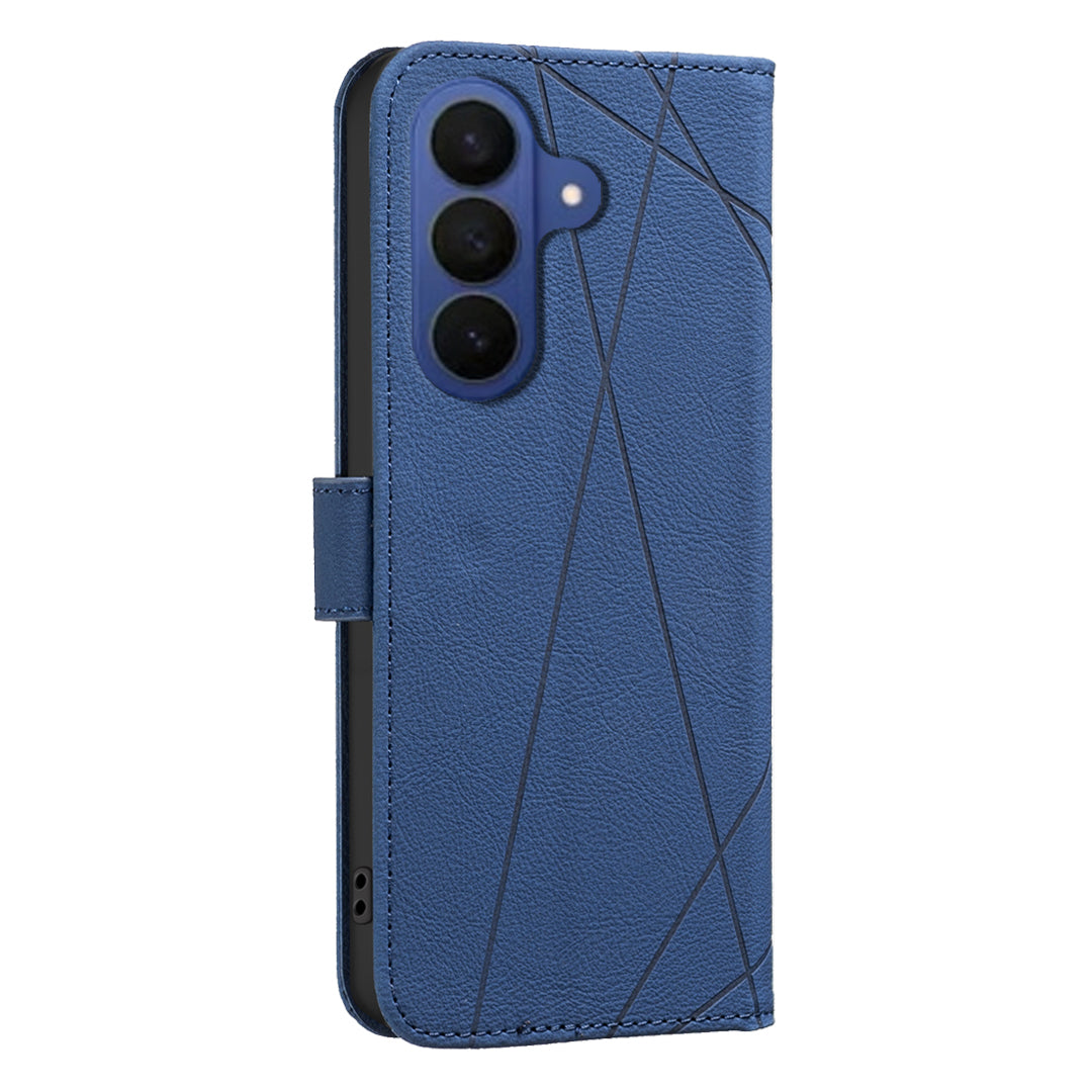 For Samsung Galaxy A57 5G Case BINFEN COLOR BF35 Geometry Imprinted Leather Phone Cover RFID Blocking Wallet Stand - Blue
