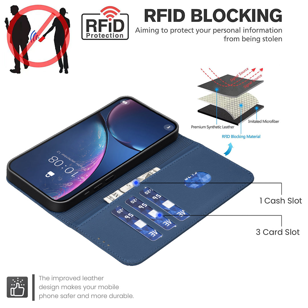 For Samsung Galaxy A57 5G Case BINFEN COLOR BF35 Geometry Imprinted Leather Phone Cover RFID Blocking Wallet Stand - Blue