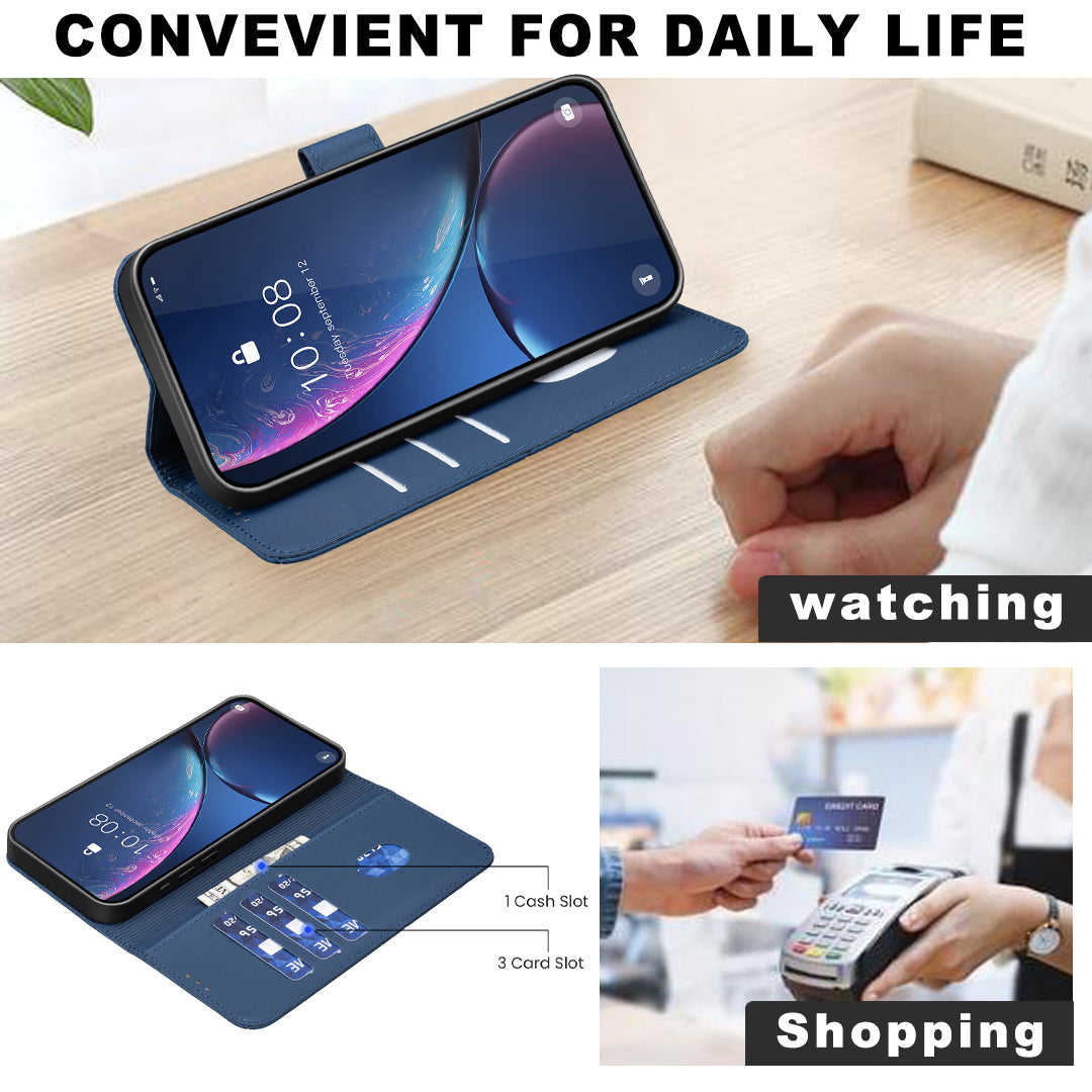 For Samsung Galaxy A57 5G Case BINFEN COLOR BF35 Geometry Imprinted Leather Phone Cover RFID Blocking Wallet Stand - Blue