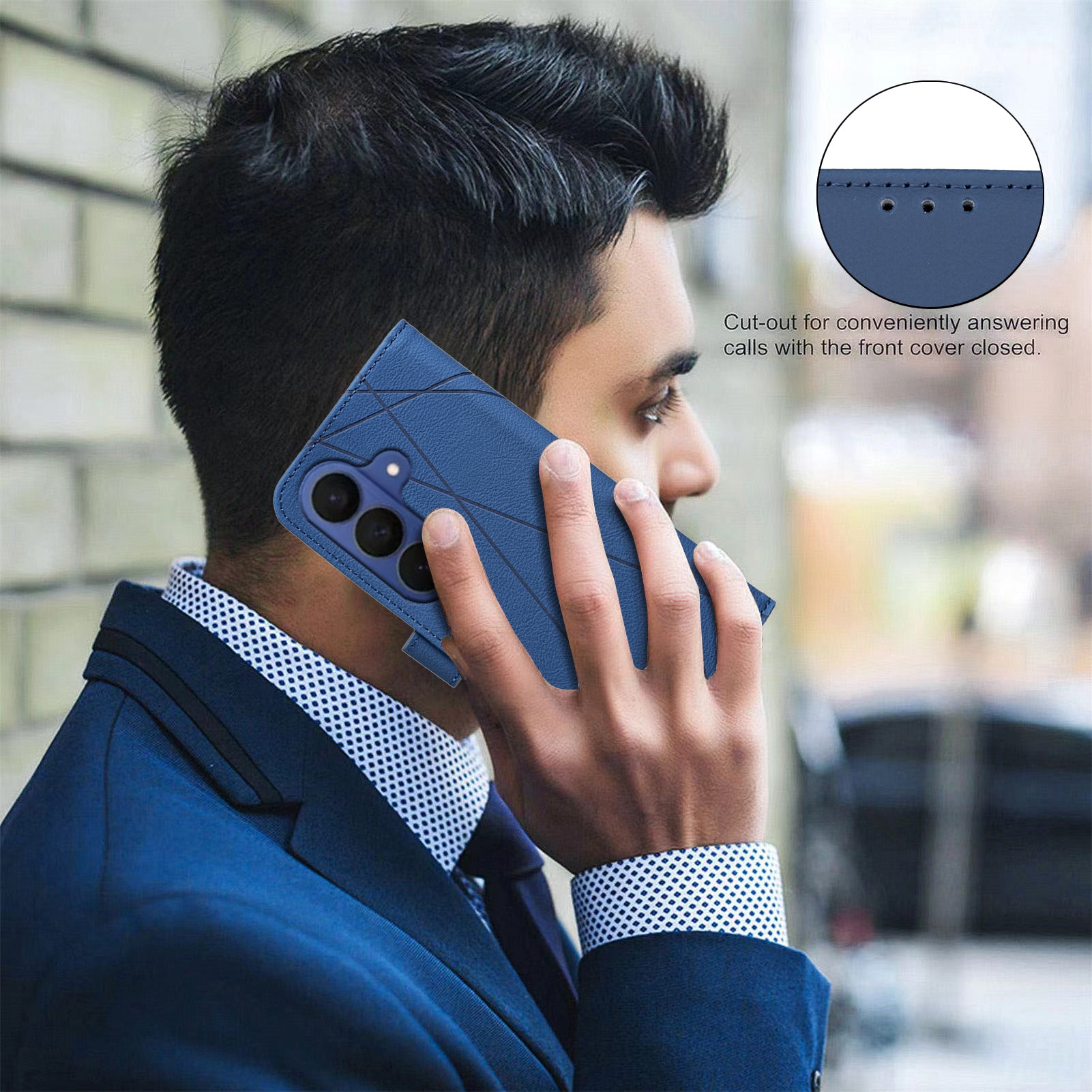 For Samsung Galaxy A57 5G Case BINFEN COLOR BF35 Geometry Imprinted Leather Phone Cover RFID Blocking Wallet Stand - Blue