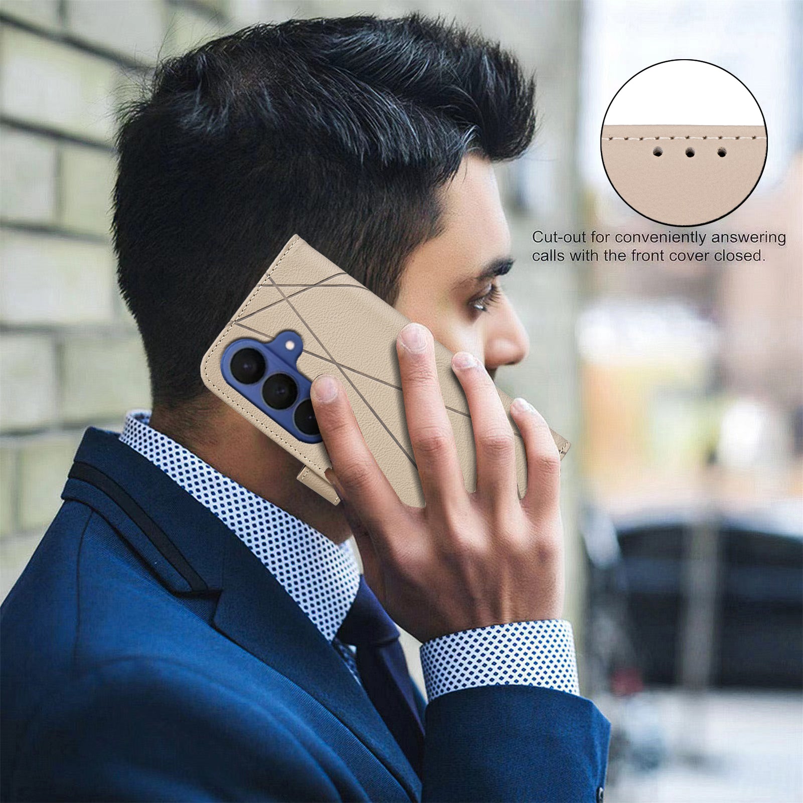For Samsung Galaxy A57 5G Case BINFEN COLOR BF35 Geometry Imprinted Leather Phone Cover RFID Blocking Wallet Stand - Beige