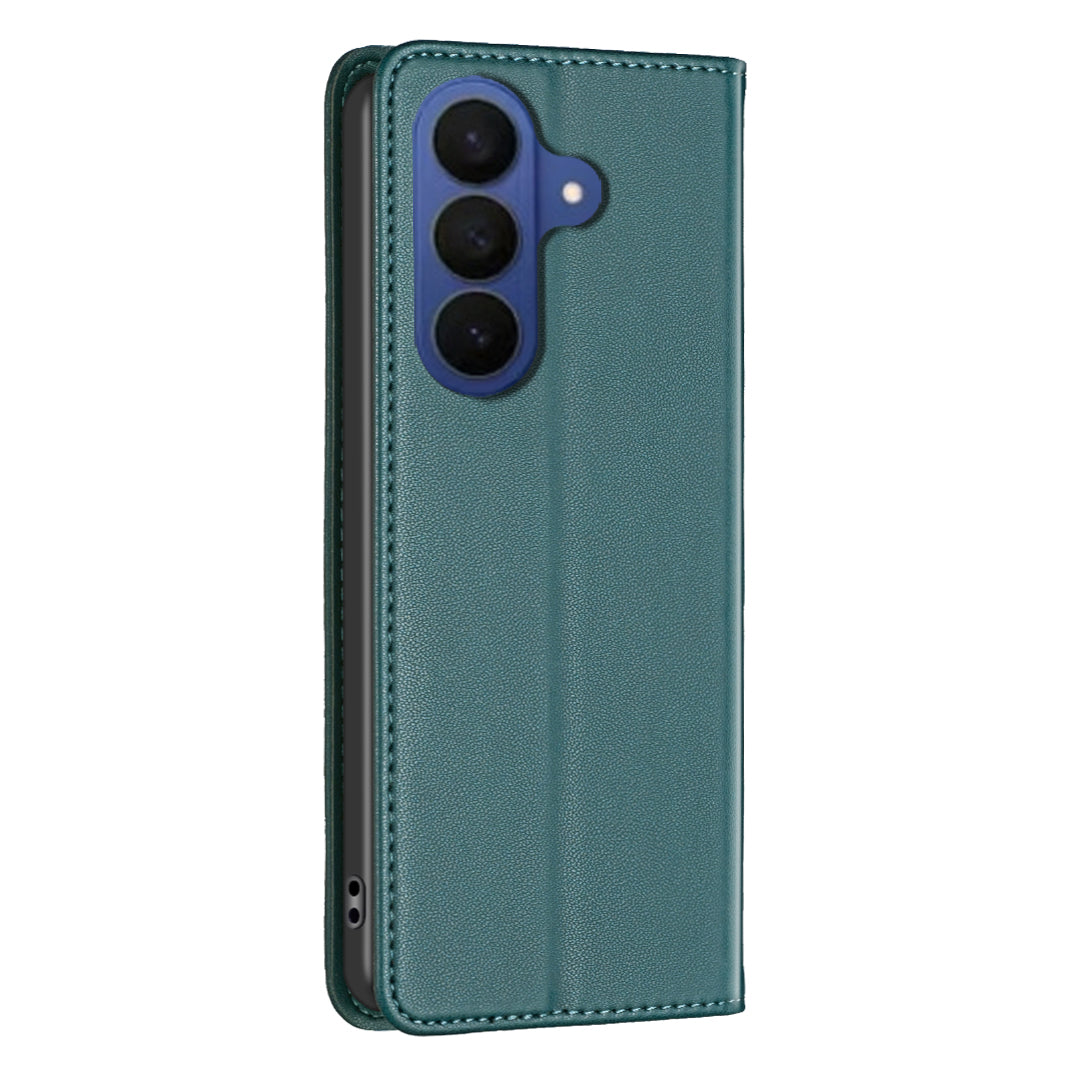 For Samsung Galaxy A57 5G Leather Case BINFEN COLOR BF18 Phone Stand Cover with Card Slots - Green