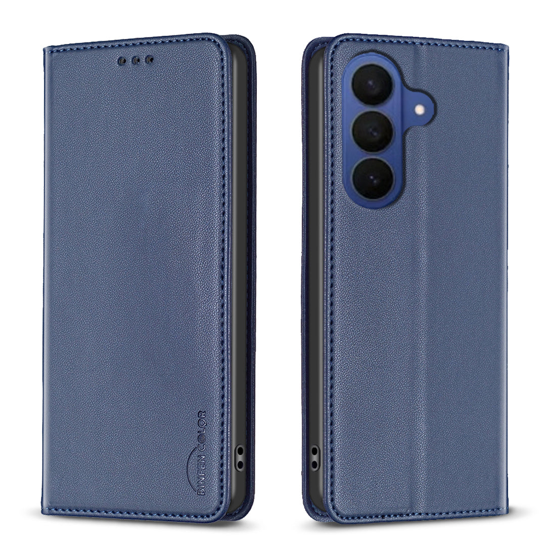 For Samsung Galaxy A57 5G Leather Case BINFEN COLOR BF18 Phone Stand Cover with Card Slots - Blue