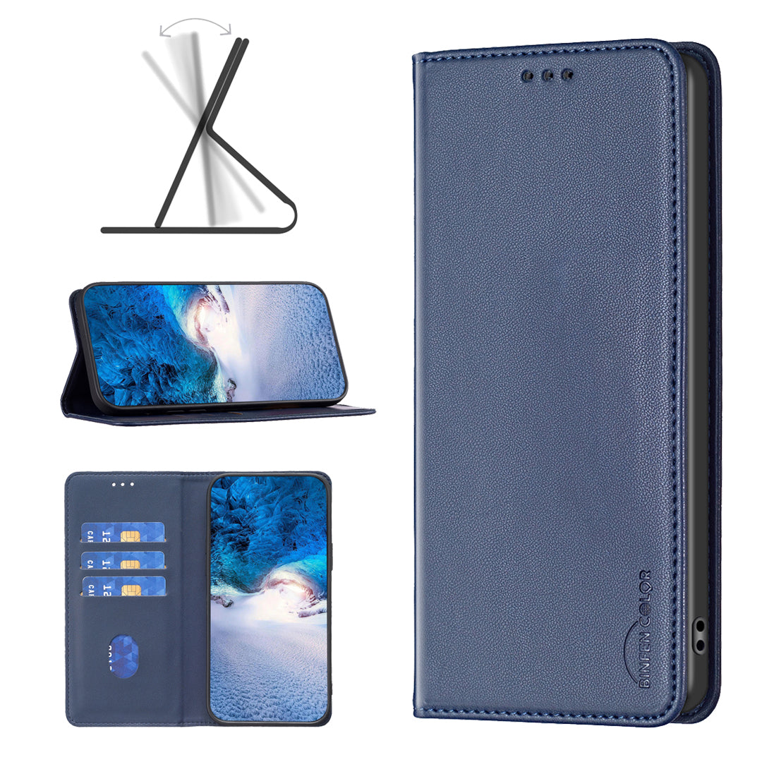 For Samsung Galaxy A57 5G Leather Case BINFEN COLOR BF18 Phone Stand Cover with Card Slots - Blue
