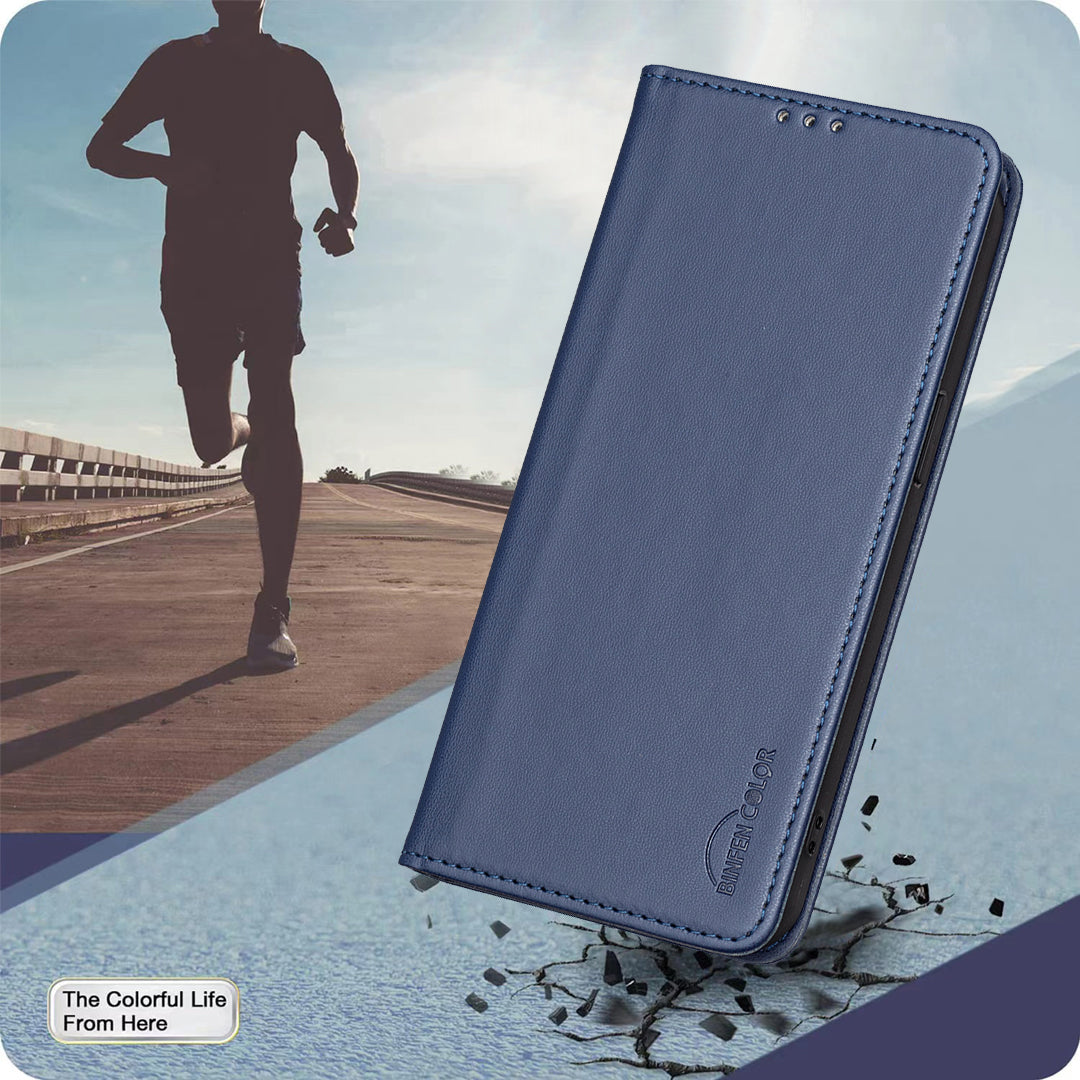 For Samsung Galaxy A57 5G Leather Case BINFEN COLOR BF18 Phone Stand Cover with Card Slots - Blue