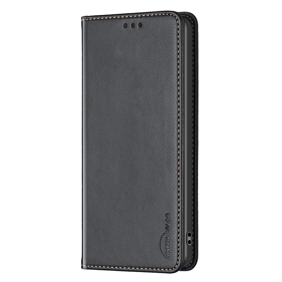 For Samsung Galaxy A57 5G Leather Case BINFEN COLOR BF18 Phone Stand Cover with Card Slots - Black