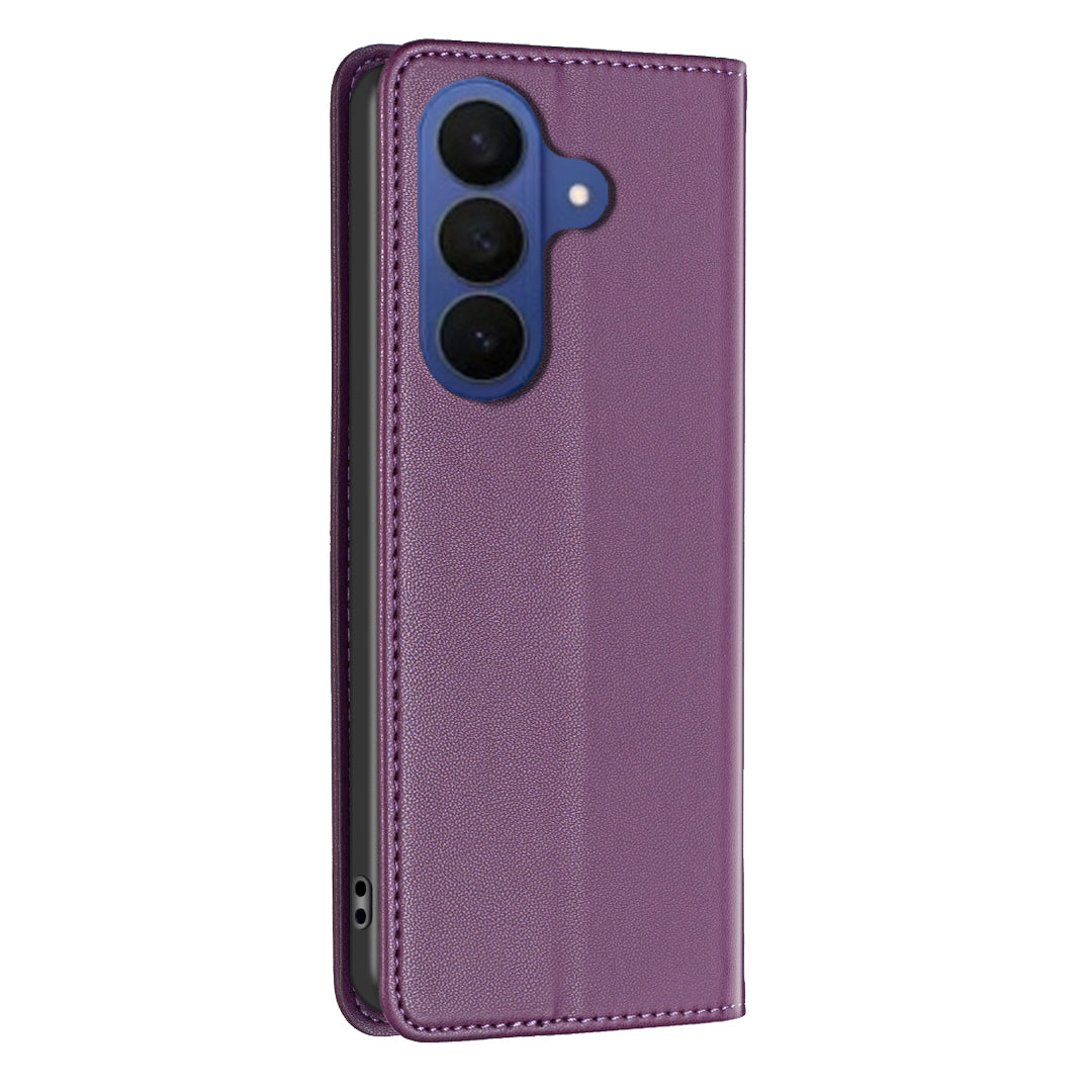 For Samsung Galaxy A57 5G Leather Case BINFEN COLOR BF18 Phone Stand Cover with Card Slots - Dark Purple