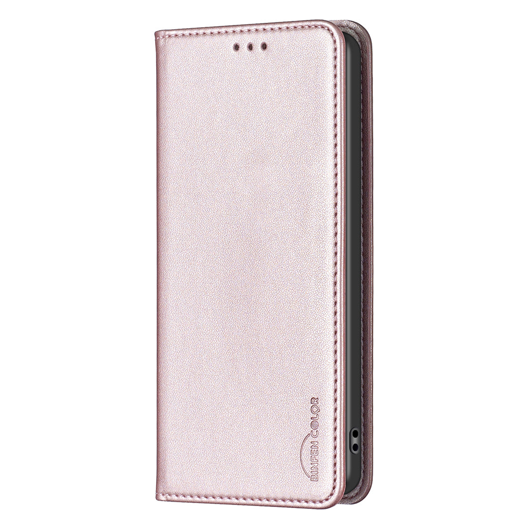 For Samsung Galaxy A57 5G Leather Case BINFEN COLOR BF18 Phone Stand Cover with Card Slots - Rose Gold