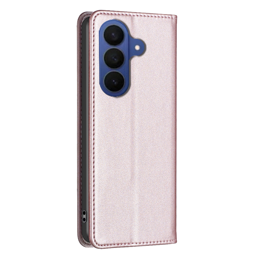 For Samsung Galaxy A57 5G Leather Case BINFEN COLOR BF18 Phone Stand Cover with Card Slots - Rose Gold