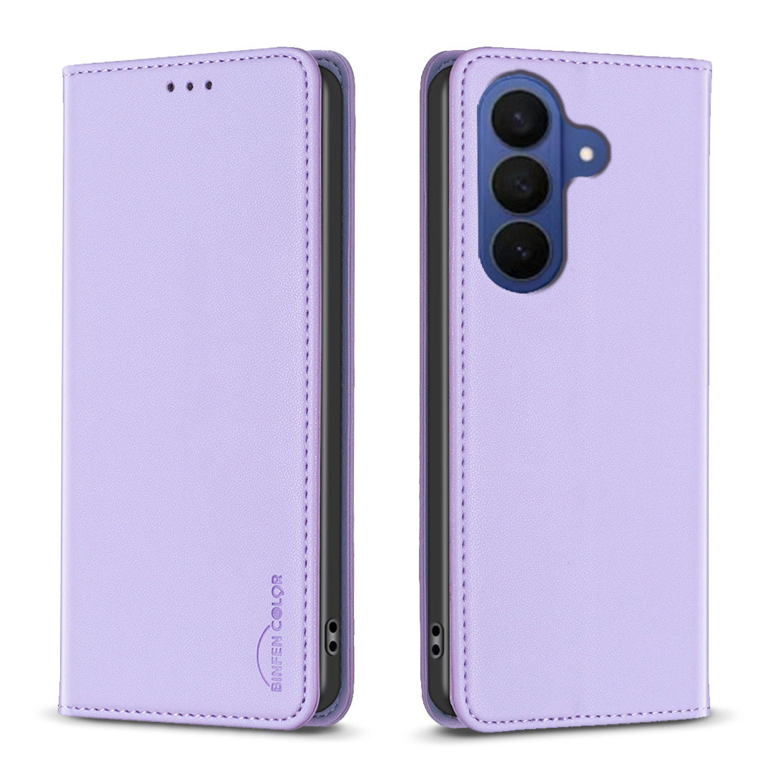 For Samsung Galaxy A57 5G Leather Case BINFEN COLOR BF18 Phone Stand Cover with Card Slots - Purple