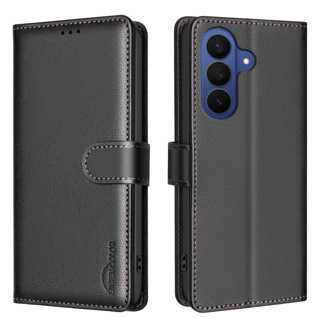 For Samsung Galaxy A57 5G Leather Case BINFEN COLOR BF32 Wallet RFID Blocking Phone Cover - Black