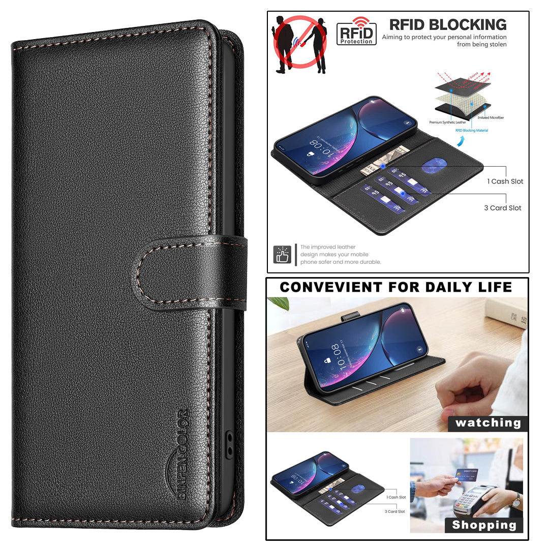 For Samsung Galaxy A57 5G Leather Case BINFEN COLOR BF32 Wallet RFID Blocking Phone Cover - Black