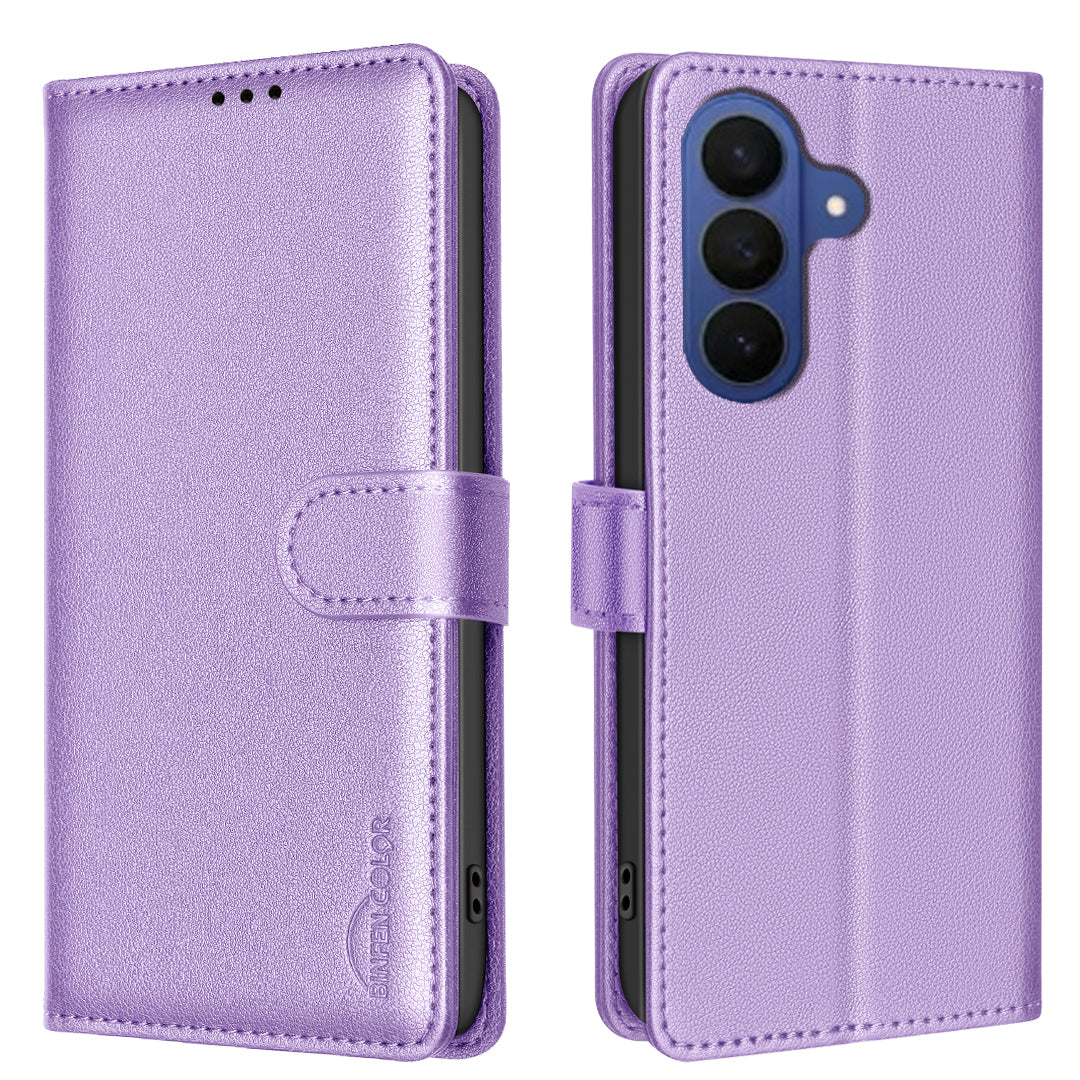 For Samsung Galaxy A57 5G Leather Case BINFEN COLOR BF32 Wallet RFID Blocking Phone Cover - Purple